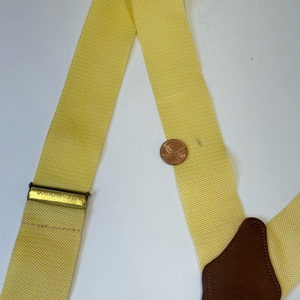 🌟2xHP🌟VTG 1980s-90s Dooney & Bourke Yellow Silk Leather Suspenders Braces Button - Picture 9 of 9